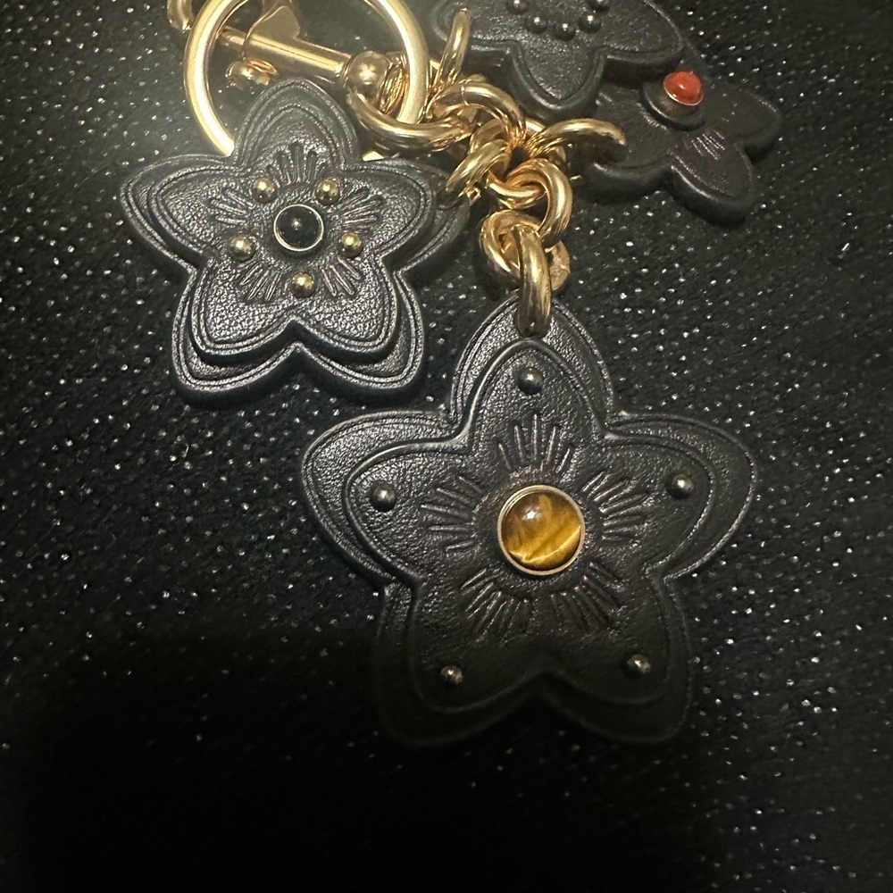 Coach Black and Gold Floral Key Holder